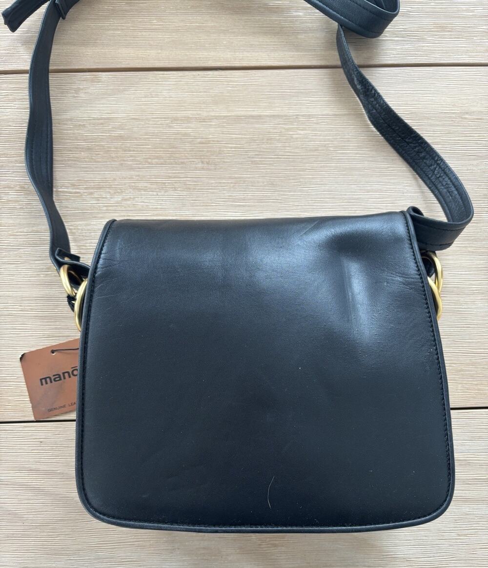 Vntg NWT Mano Black Leather Over The Shoulder Bag Purse Gold Hardware Tassel Zip